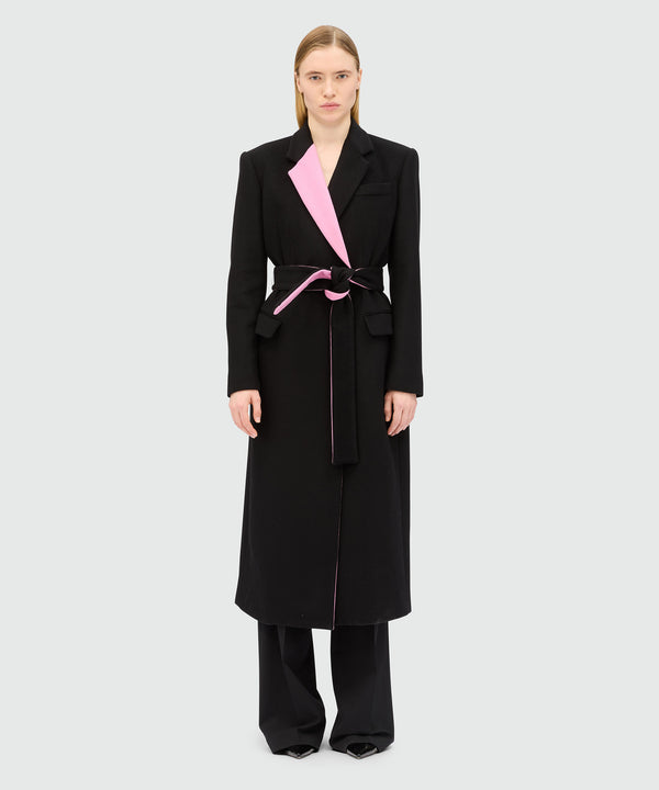 Black wool coat with contrasting details