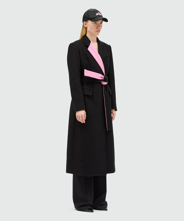 Black wool coat with contrasting details