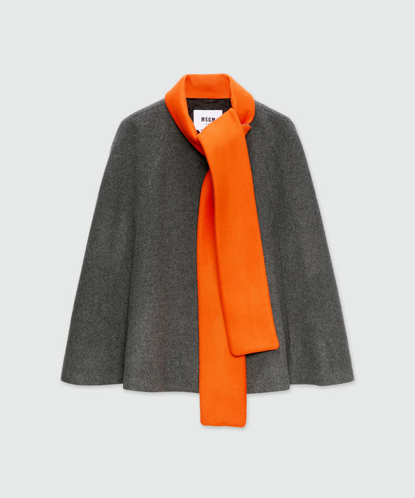 Anthracite wool cape with colorblock detail