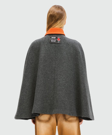Anthracite wool cape with colorblock detail