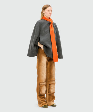 Anthracite wool cape with colorblock detail