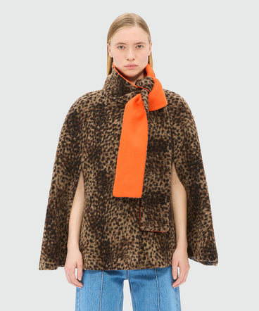 Woolen cloth cape with lynx-effect pattern