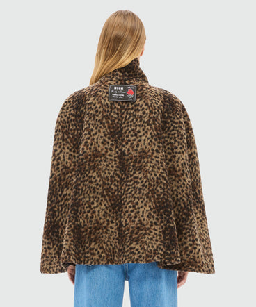 Woolen cloth cape with lynx-effect pattern