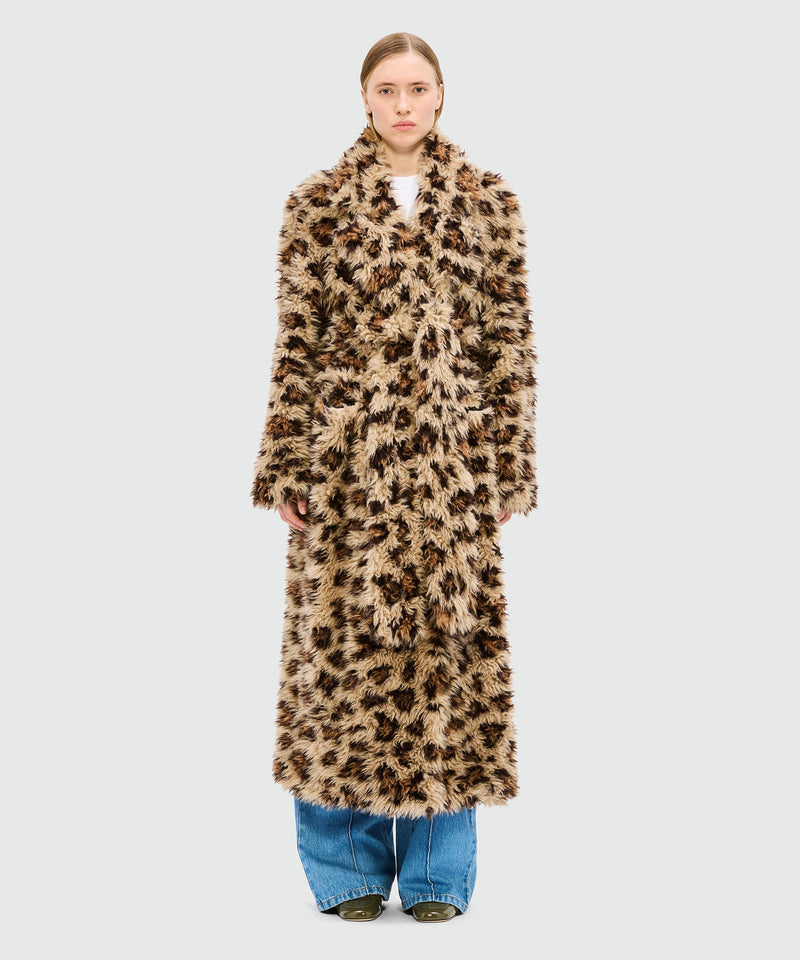 Long beige animalier coat in shaggy-effect faux fur 23 Women 