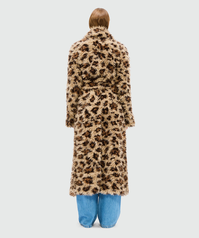 Long beige animalier coat in shaggy-effect faux fur 23 Women 