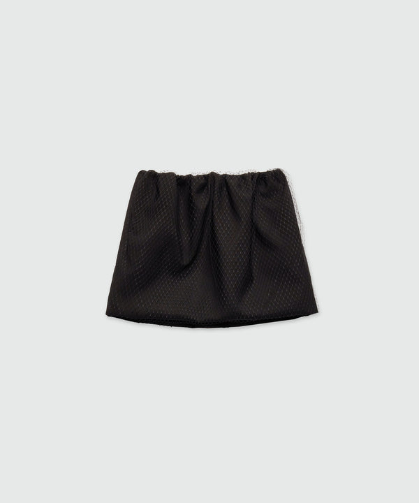 Black miniskirt in cool wool with tulle layer