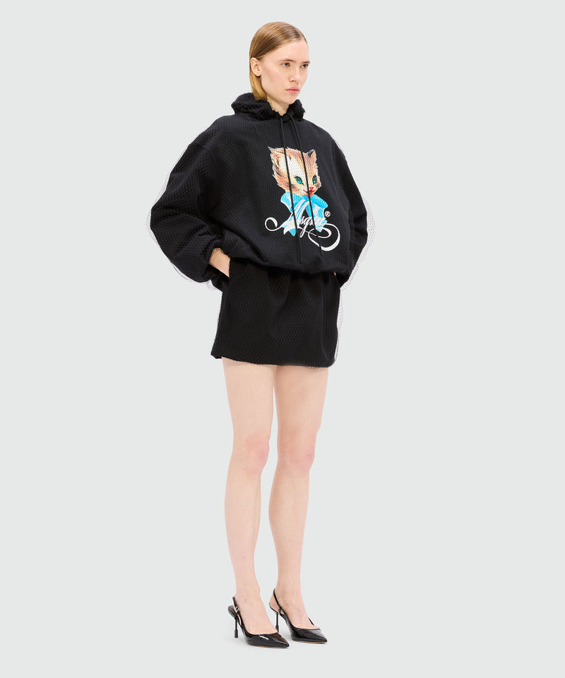 Black miniskirt in cool wool with tulle layer 99 Women 
