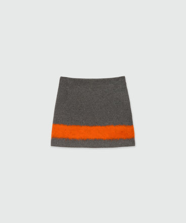 Charcoal miniskirt in wool cloth with contrasting band