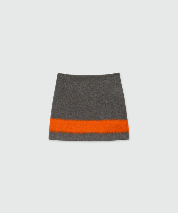 Charcoal miniskirt in wool cloth with contrasting band