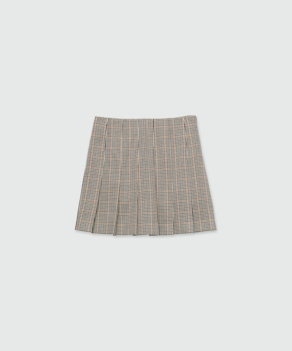 Ivory pleated miniskirt in micro check