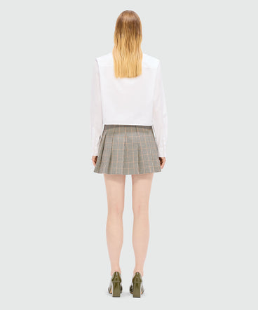 Ivory pleated miniskirt in micro check