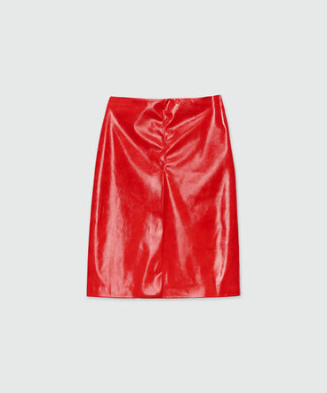Red vinyl midi skirt