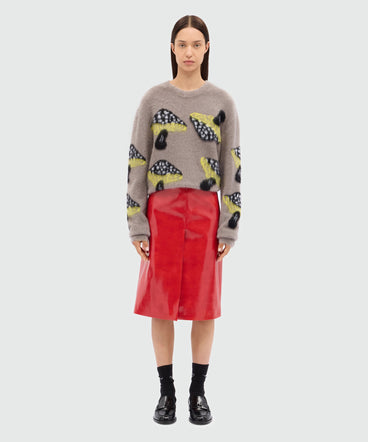 Red vinyl midi skirt