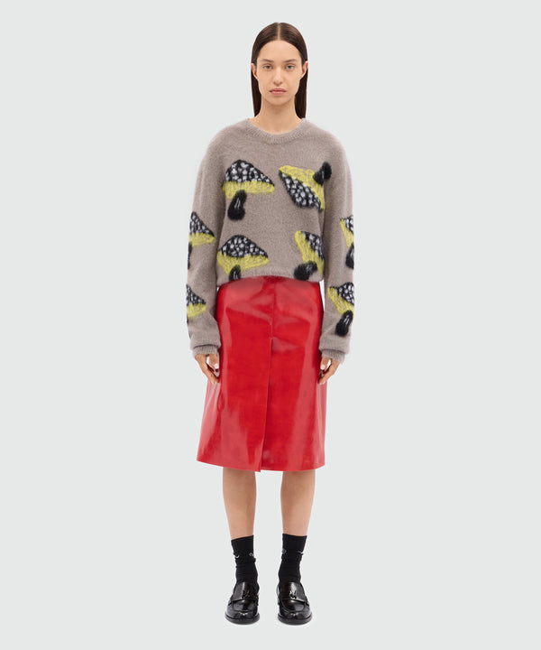 Red vinyl midi skirt