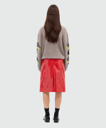 Red vinyl midi skirt