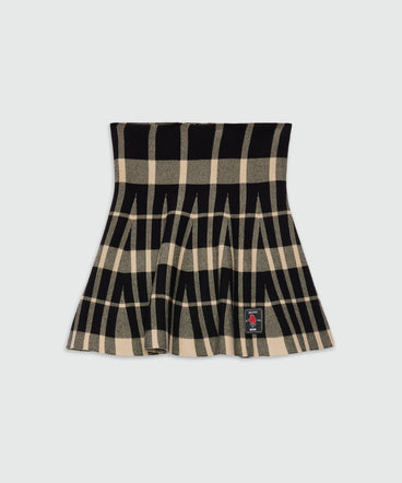 Black miniskirt in techno piquet with check pattern