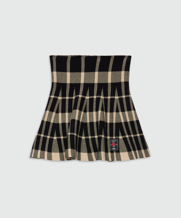 Black miniskirt in techno piquet with check pattern