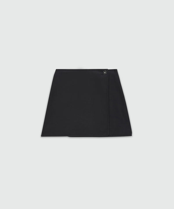 Black cady miniskirt with "TheMwave" detail