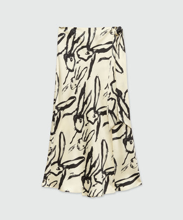 Ivory midi skirt with "Sketched Bunnies" print