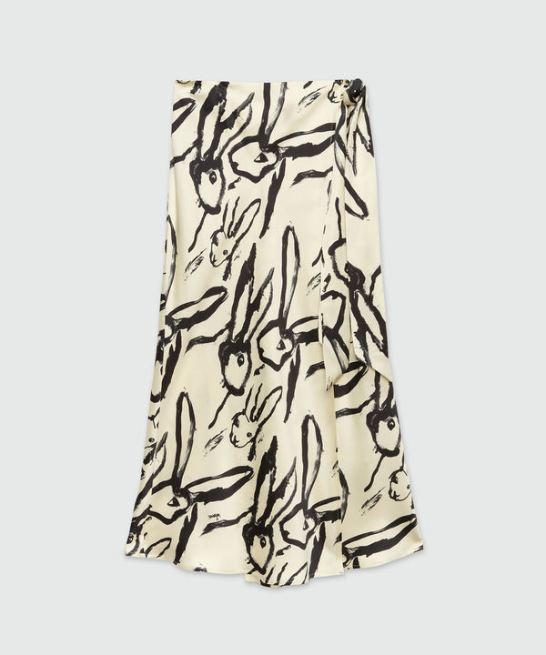 Ivory midi skirt with "Sketched Bunnies" print