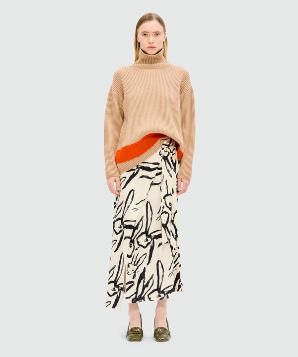 Ivory midi skirt with "Sketched Bunnies" print