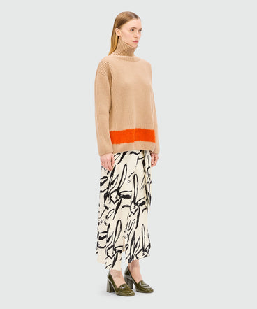 Ivory midi skirt with "Sketched Bunnies" print