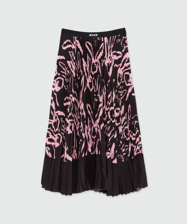 Black pleated midi skirt with "Sketched Bunnies" print