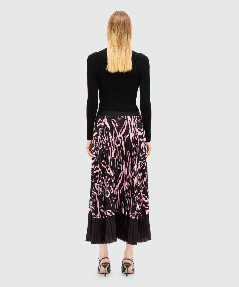 Black pleated midi skirt with "Sketched Bunnies" print 99 Women 