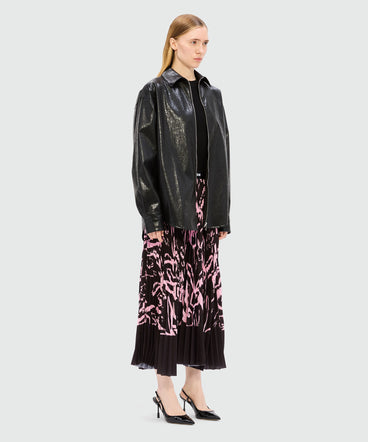 Black pleated midi skirt with "Sketched Bunnies" print