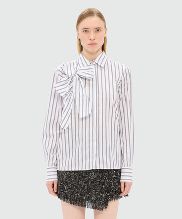 White poplin shirt with bow detail
