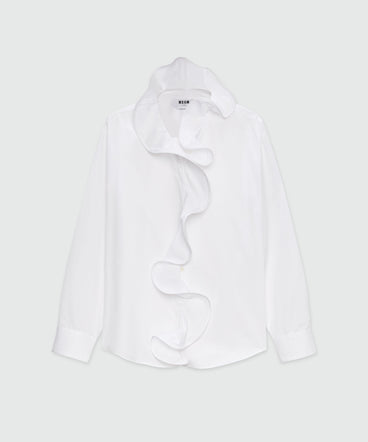 White poplin shirt with ruffles