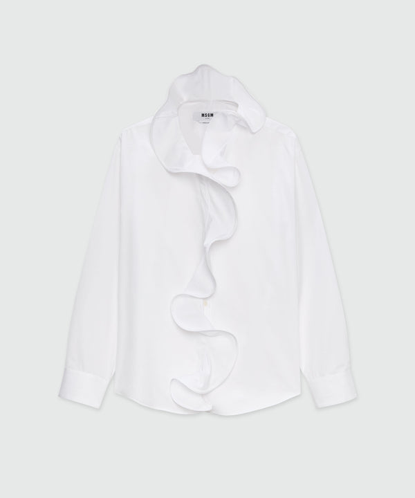 White poplin shirt with ruffles