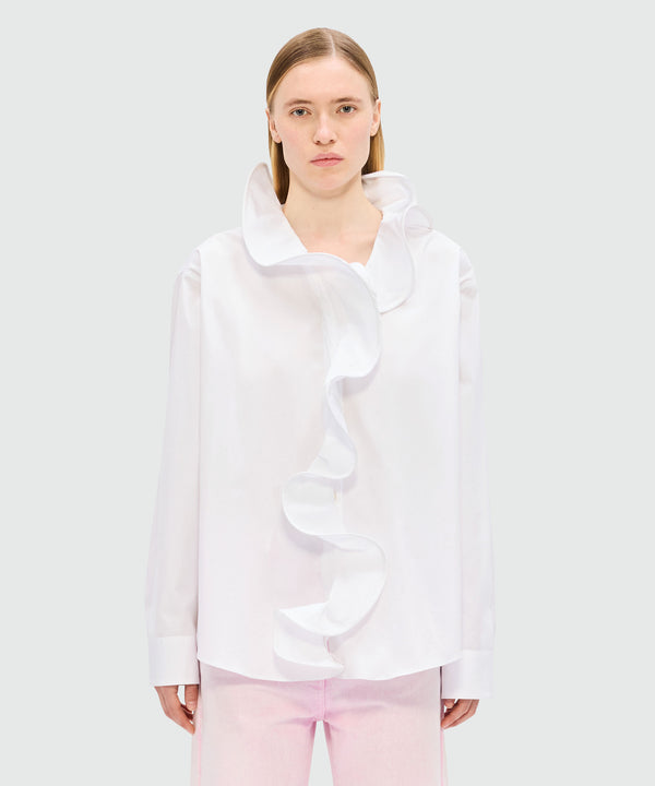 White poplin shirt with ruffles