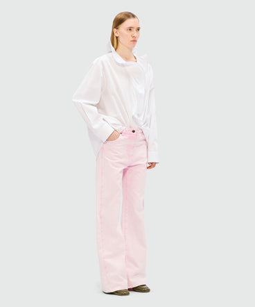 White poplin shirt with ruffles