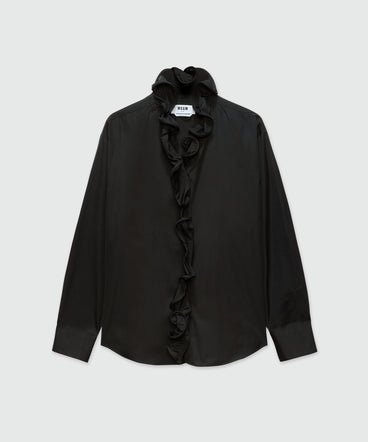 Black poplin shirt with ruffles