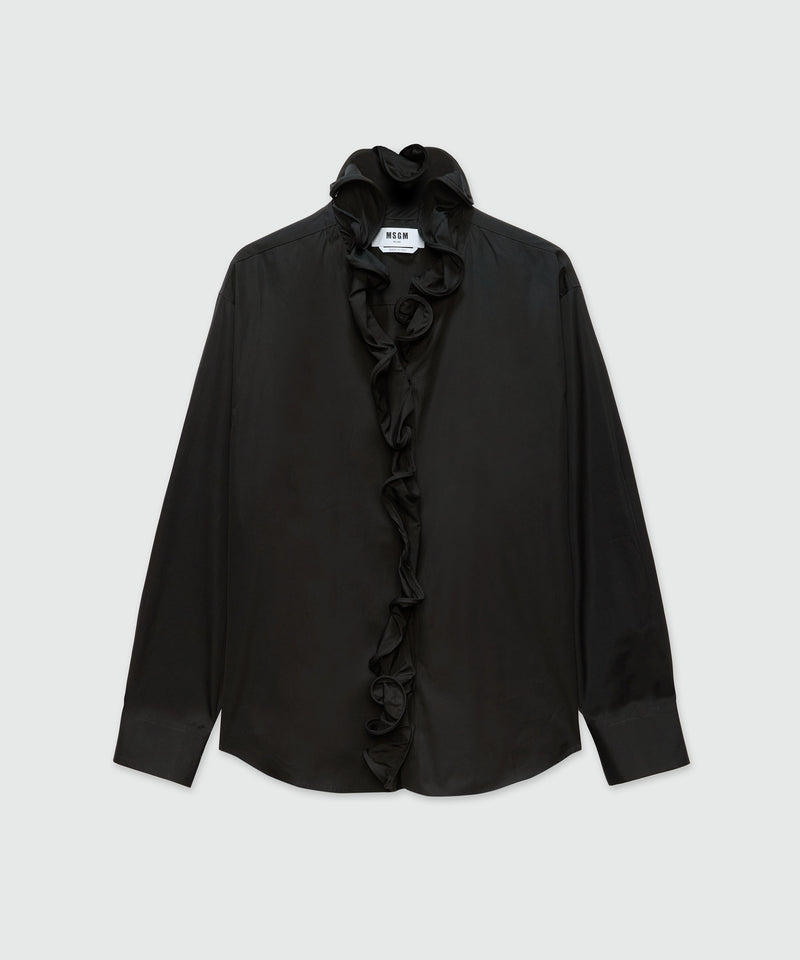 Black poplin shirt with ruffles 99 Donna 