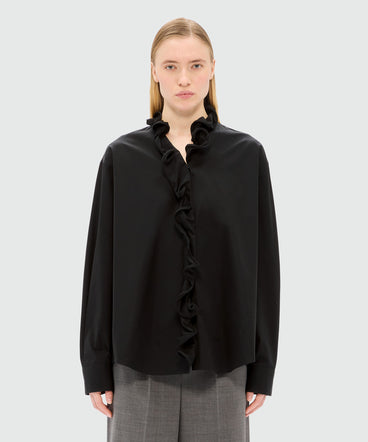 Black poplin shirt with ruffles