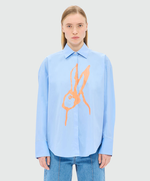 Light blue poplin shirt with "Sketched Bunnies" print