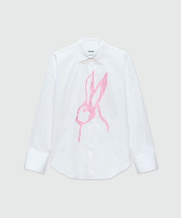 White poplin shirt with "Sketched Bunnies" print