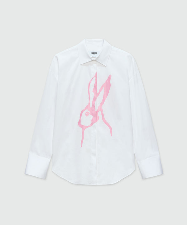 White poplin shirt with "Sketched Bunnies" print