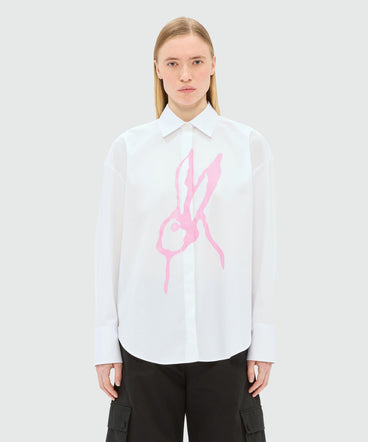 White poplin shirt with "Sketched Bunnies" print