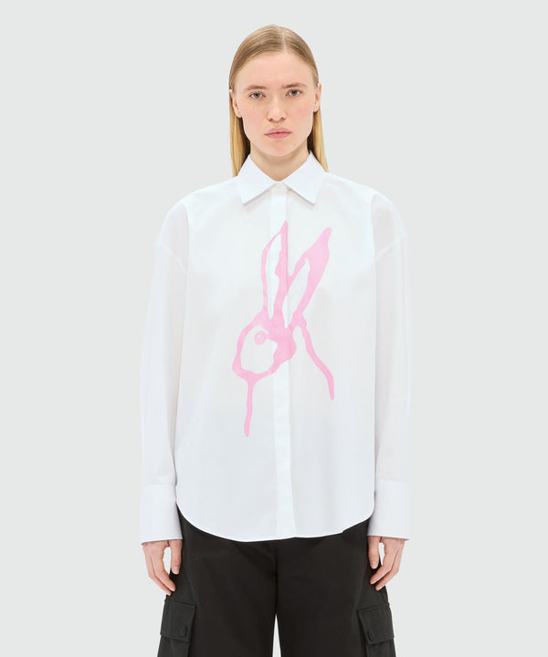 White poplin shirt with "Sketched Bunnies" print