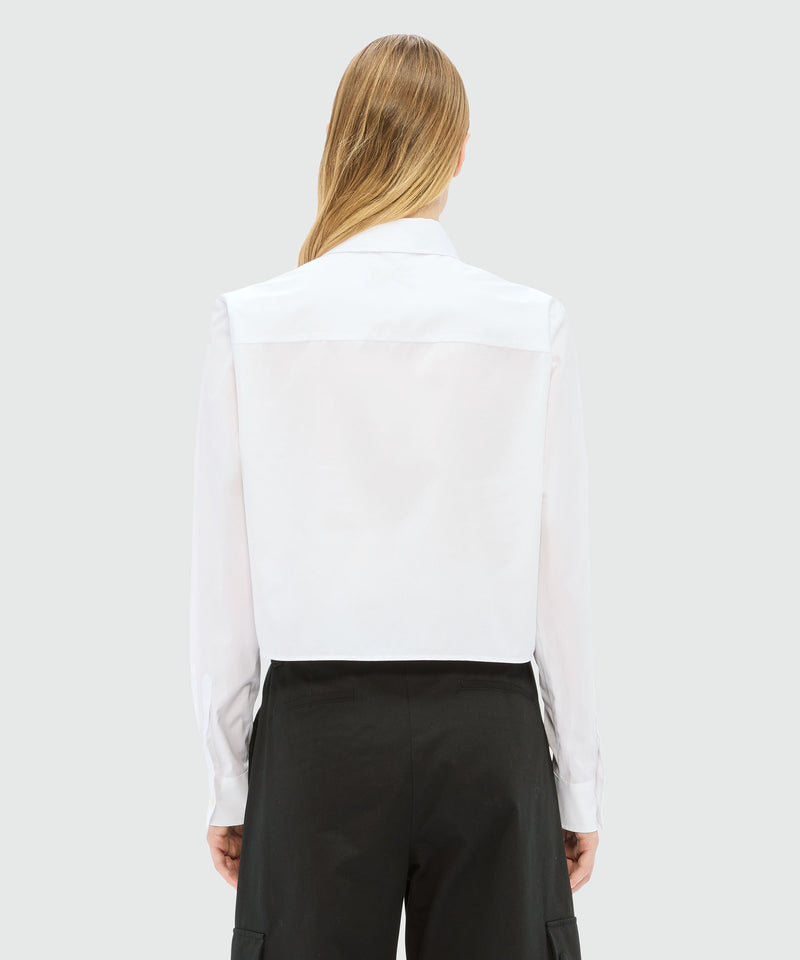 White poplin cropped shirt with "TheMwave" embroidery and pink patch 1 Women 