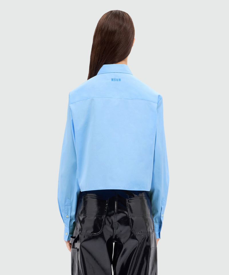 Light blue cropped poplin shirt with "TheMwave" embroidery and pink patch 82 Women 
