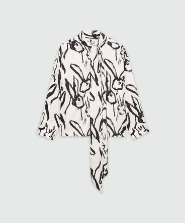 White shirt with black "Sketched Bunnies" print