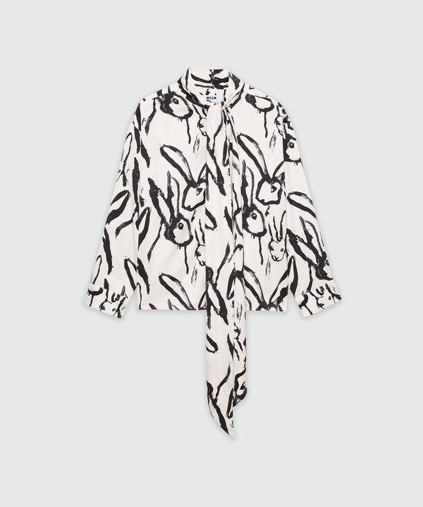 White shirt with black "Sketched Bunnies" print