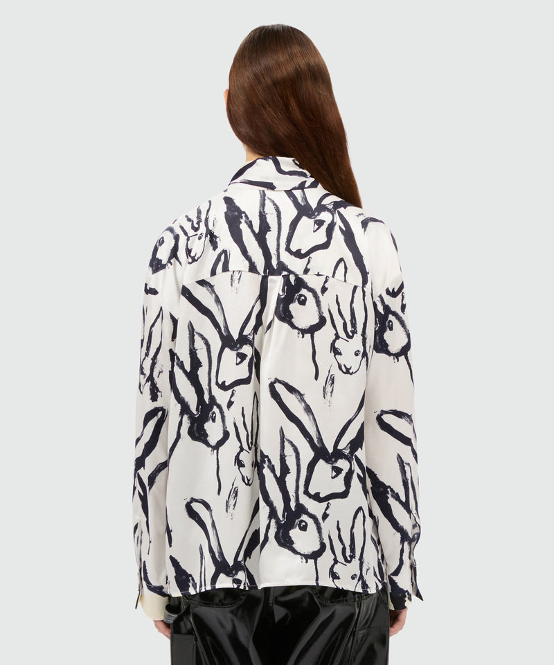 White shirt with black "Sketched Bunnies" print 2 Women 