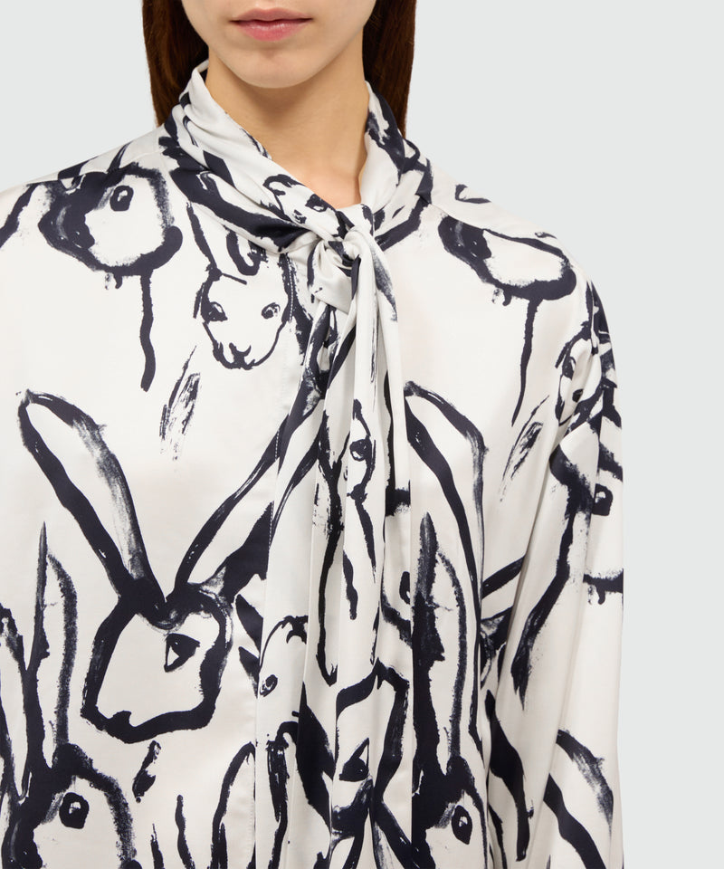 White shirt with black "Sketched Bunnies" print 2 Women 