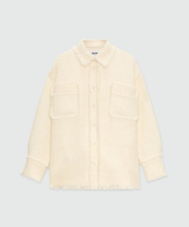 Ivory bouclé shirt with micro sequins