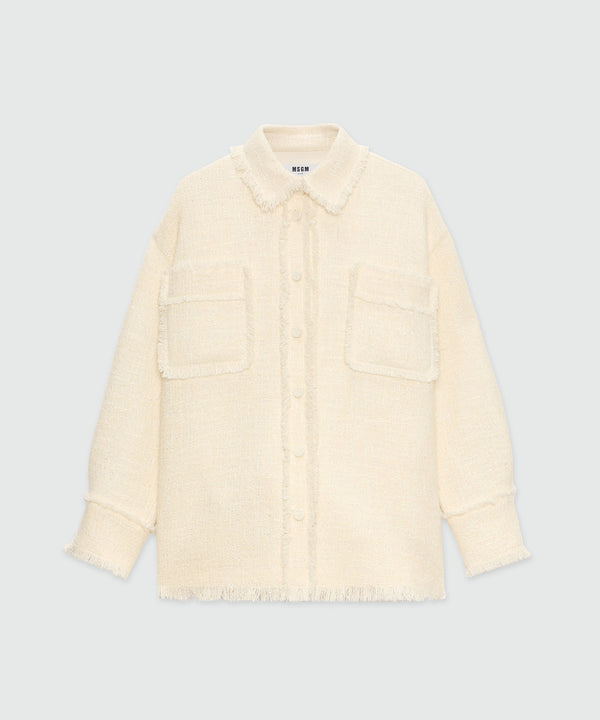 Ivory bouclé shirt with micro sequins